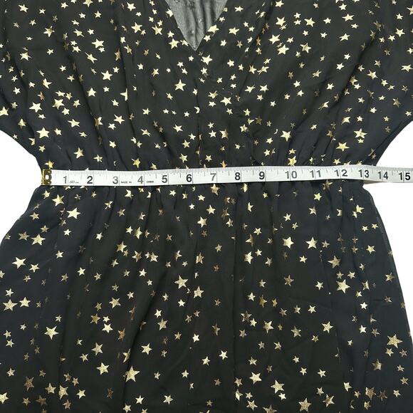 If By Sea Los Angeles | Women | Black Ruffle Gold Star Print Romper | Medium - Picture 6 of 14